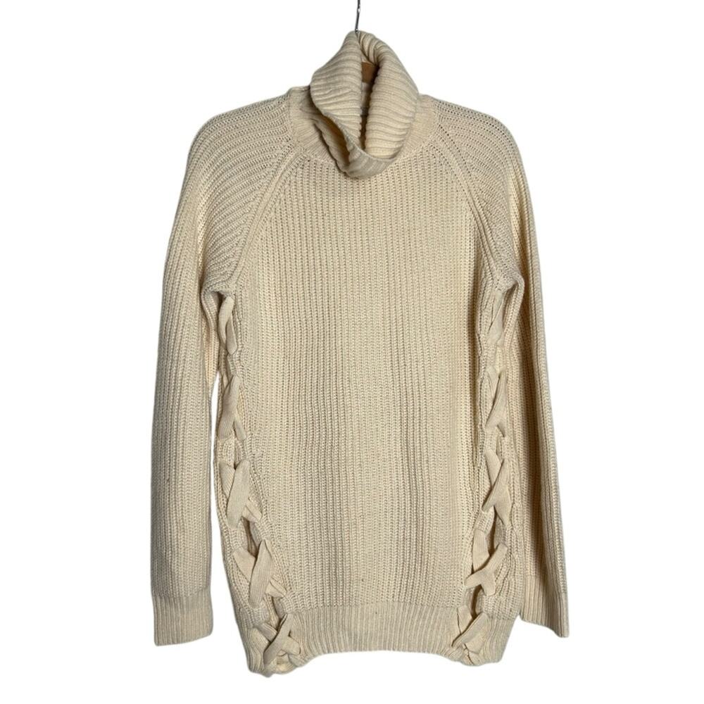 Tobi Cream‎ Lace Side Cable-knit Long Sleeve Cowl Neck Sweater Size Small